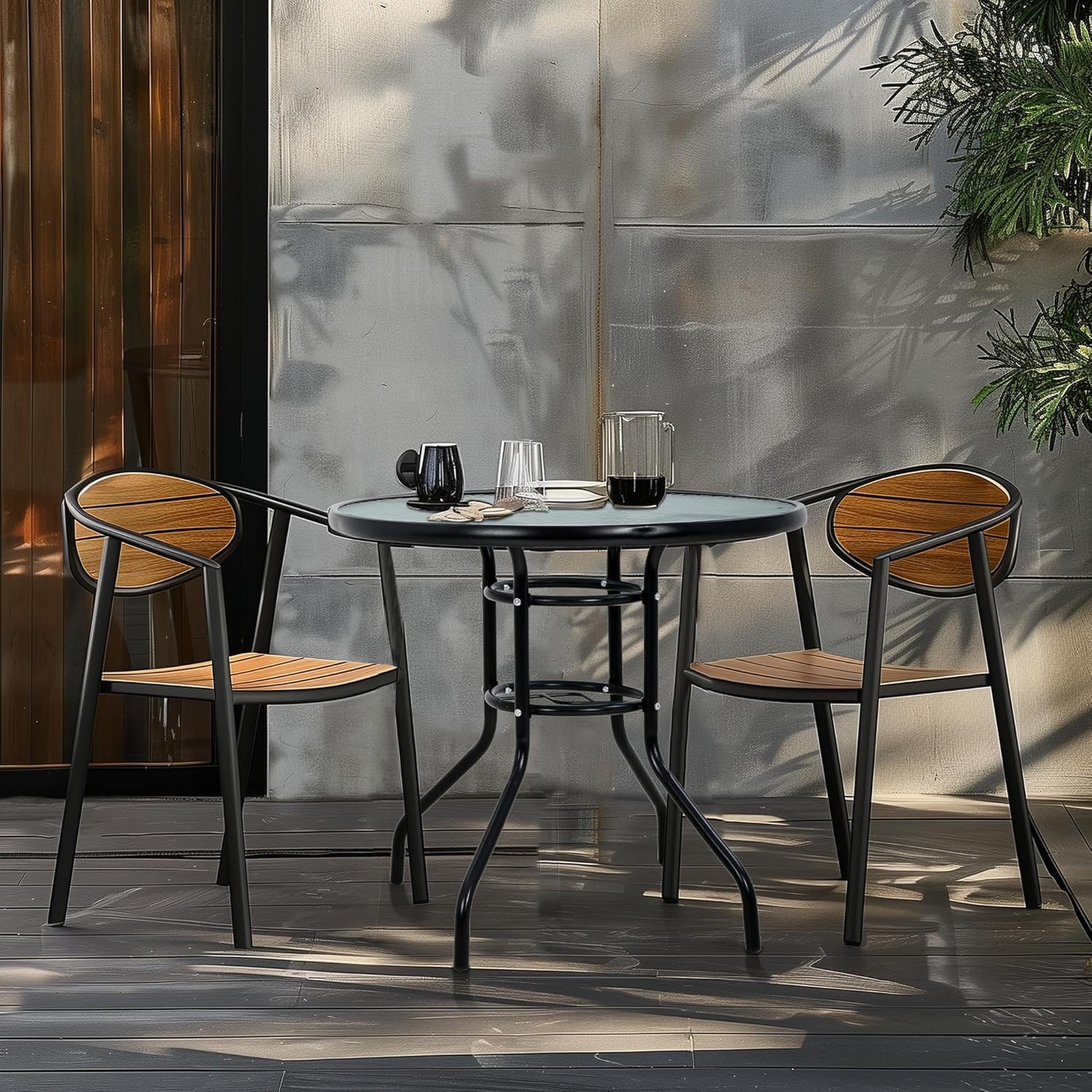 Premium Square Patio Table with 2 In Umbrella Hole,32 In Tempered Glass Top,Outdoor Coffee Table for Patio,Balcony, Backyard,Poolside,and Sunroom - Small Patio Table with Umbrella Hole (Round)