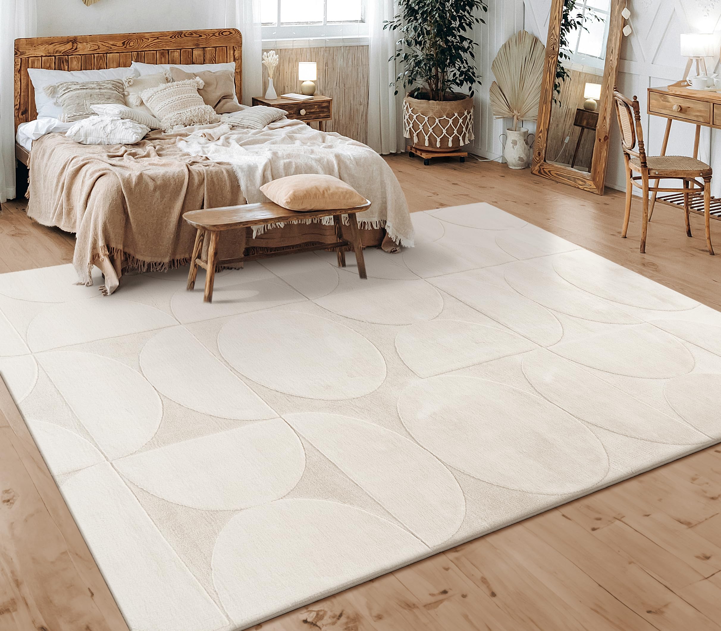 Paco Home Teppich Wohnzimmer Schlafzimmer Kurzflor Skandinavisches Boho Muster Geometrisch Rauten Motiv Einfarbig Weich Modern, Grösse:80x150 cm, Farbe:Creme 6