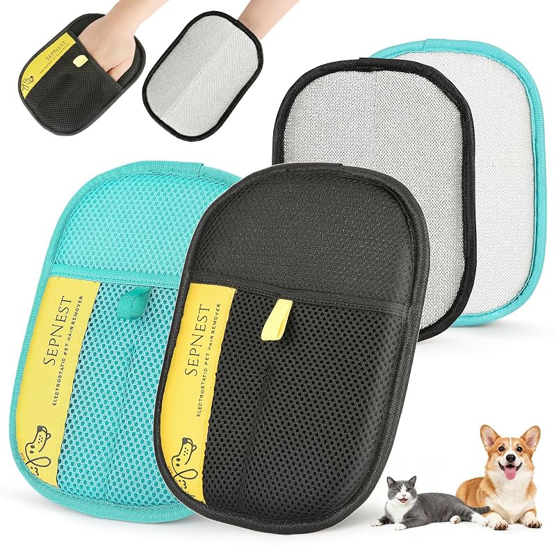Luva eletrostática para remoção de pelos de cães e gatos, tecido de malha SEPNEST, Turquoise, Pacote com 2