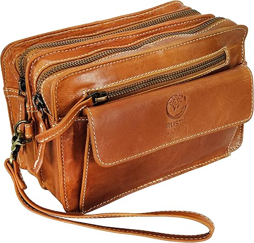 Bolso de mano de cuero para hombre cartera de mano de Rustic Town Coñac M