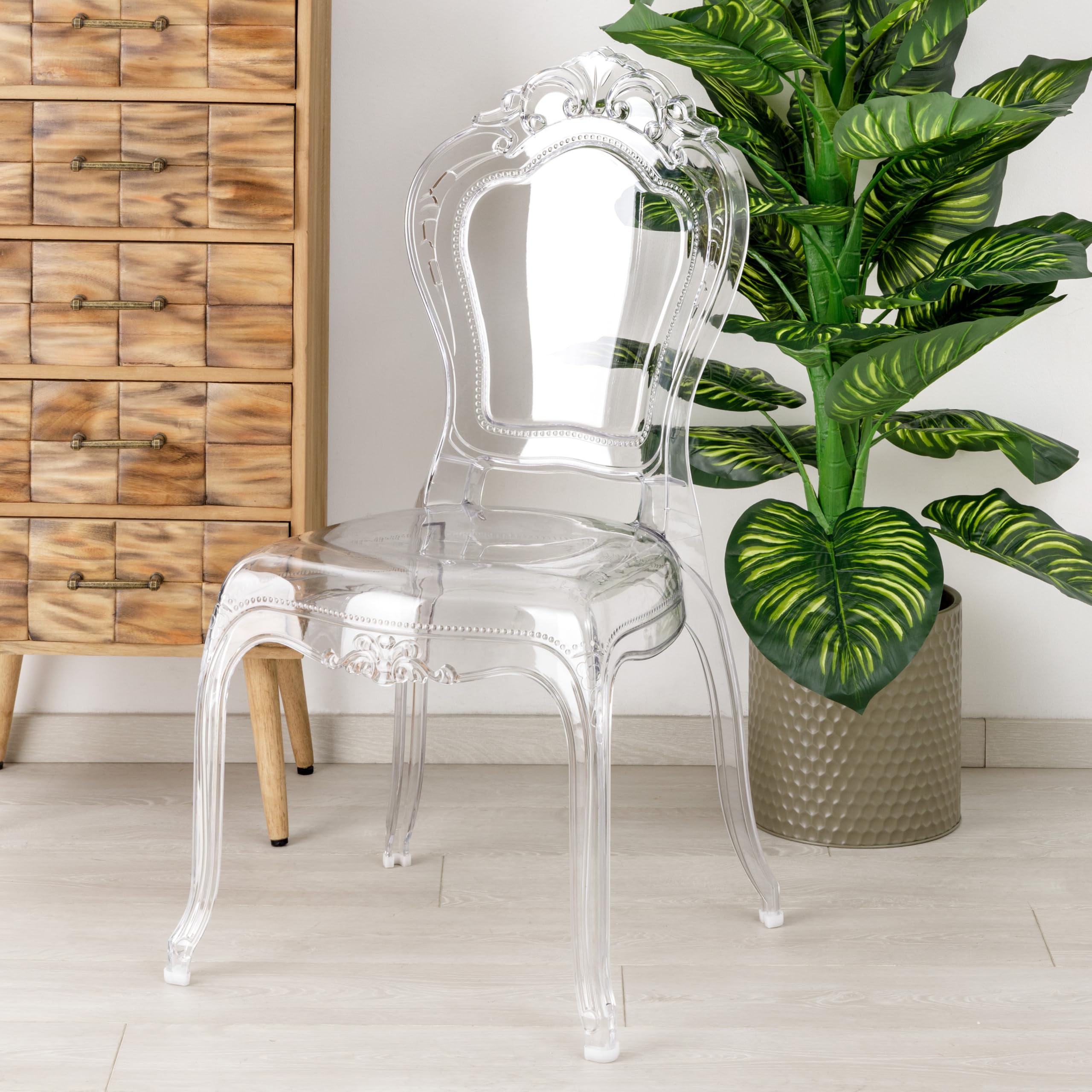 Baroni Home Set di 4 Sedie in Policarbonato Trasparente, Seduta Design Elegante Impilabile e Impermeabile da Soggiorno, Sala da Pranzo, Camera da Letto, 48X46X98, Smerli