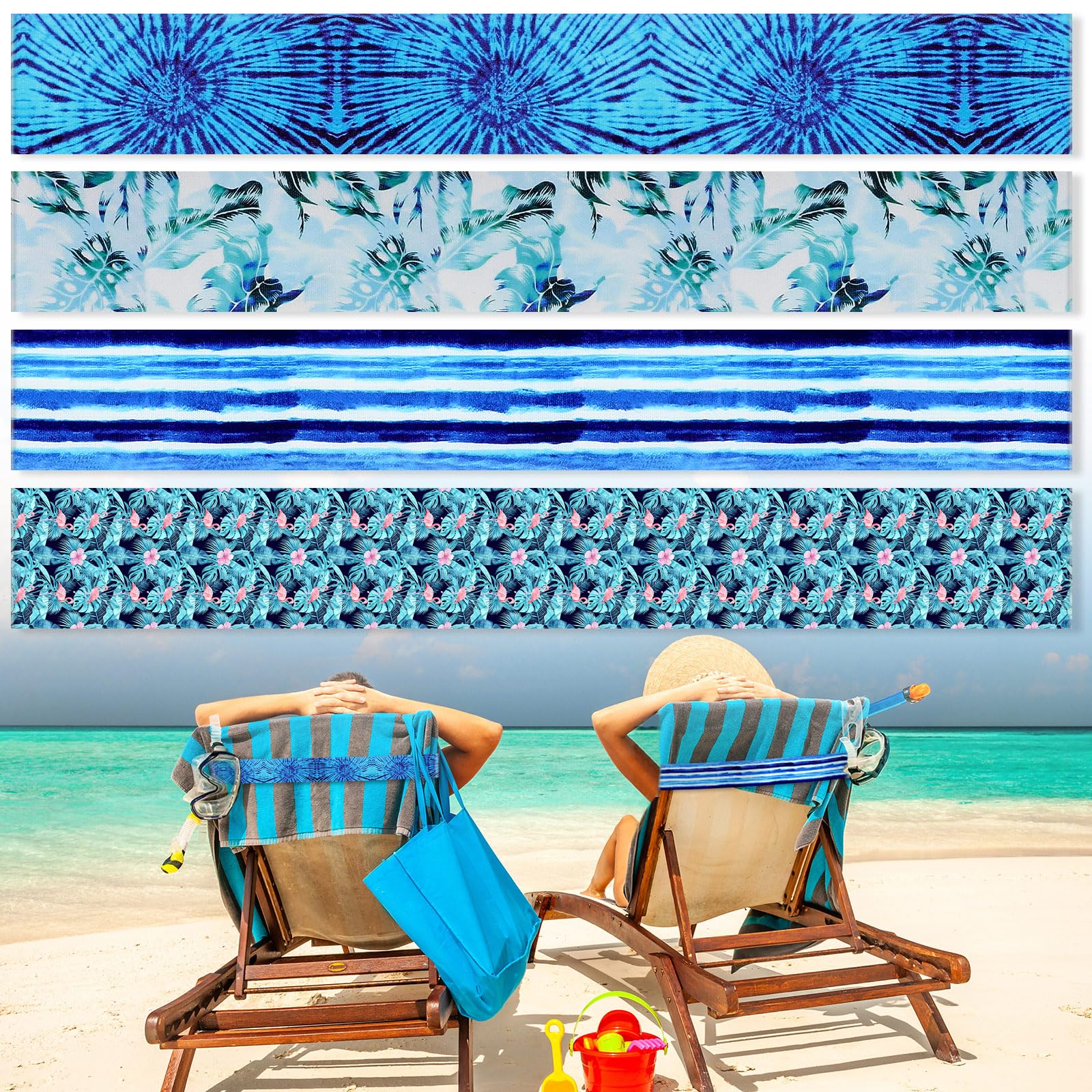 Boao 4 Pack Beach Towel Bands for Chair, Elastic Strap,Fresh Style