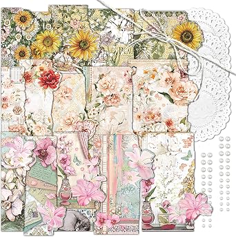 3 Pack Vintage Flower Paper Scrapbooking Paper Decorative Paper Decoupage Paper Single Sided for Card Making, Arts and Crafts Collage, Gift Wrapping, DIY Scrapbooking Diary Bella