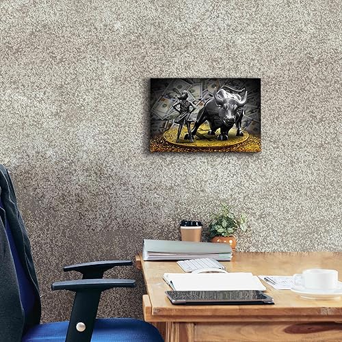 Miniatura 4 de Epic Graffiti 'Chica sin miedo y toro cargando en Bitcoin', arte de pared en lienzo, 18 x 12 pulgadas