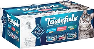 Blue Buffalo Tastefuls Natural Pate Wet Cat Food Variety Pack, Salmon, Chicken, Ocean Fish & Tuna Entrées 3-oz Cans (12 Count - 4 of Each Flavor)