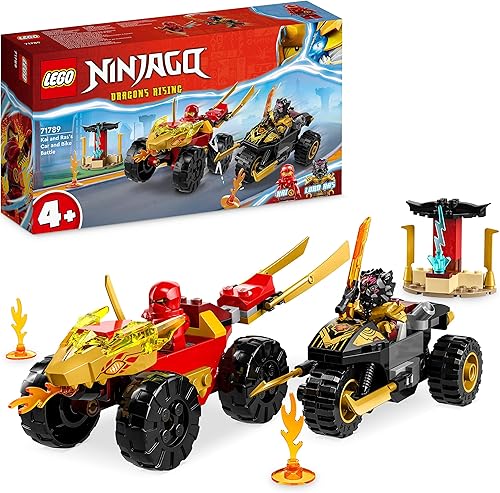 Lego 71789 Ninjago Chase Set con Kais Speedster y Ras' motocicleta, juguete para niños a partir de 4 años, juguete de coche Ninja para construcción,