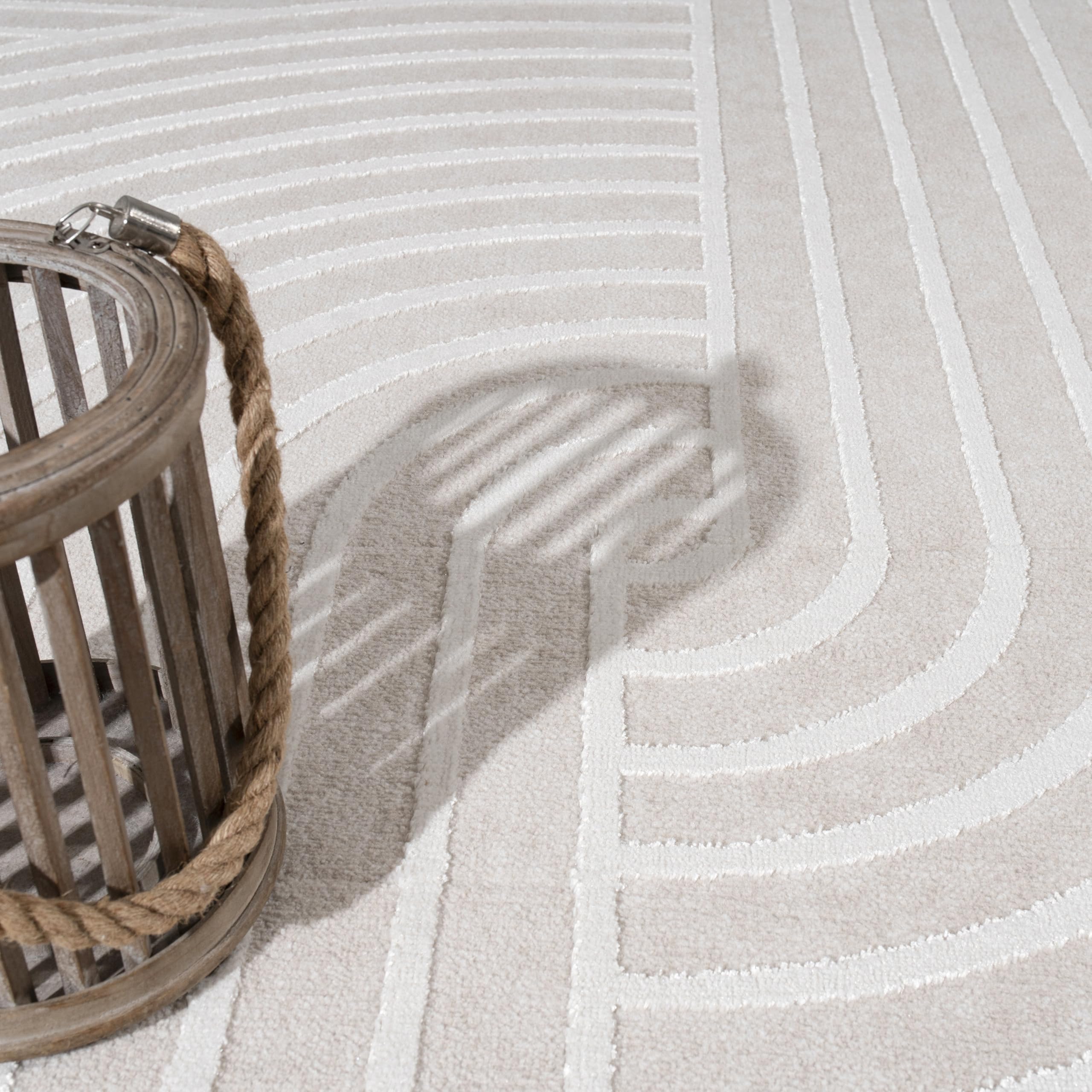 Paco Home Tapis Salon Chambre Design scandinave Moderne avec détails Brillants Effet 3D Luxueux Boho Soft-Touch Crème Beige, Dimension:160x220 cm