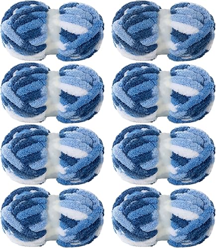 Miniatura 10 de MABOZOO Paquete de 8 hilos gruesos de teñido anudado para tejer a ganchillo, hilo de felpilla esponjoso jumbo, hilo de felpa suave voluminoso, hilo