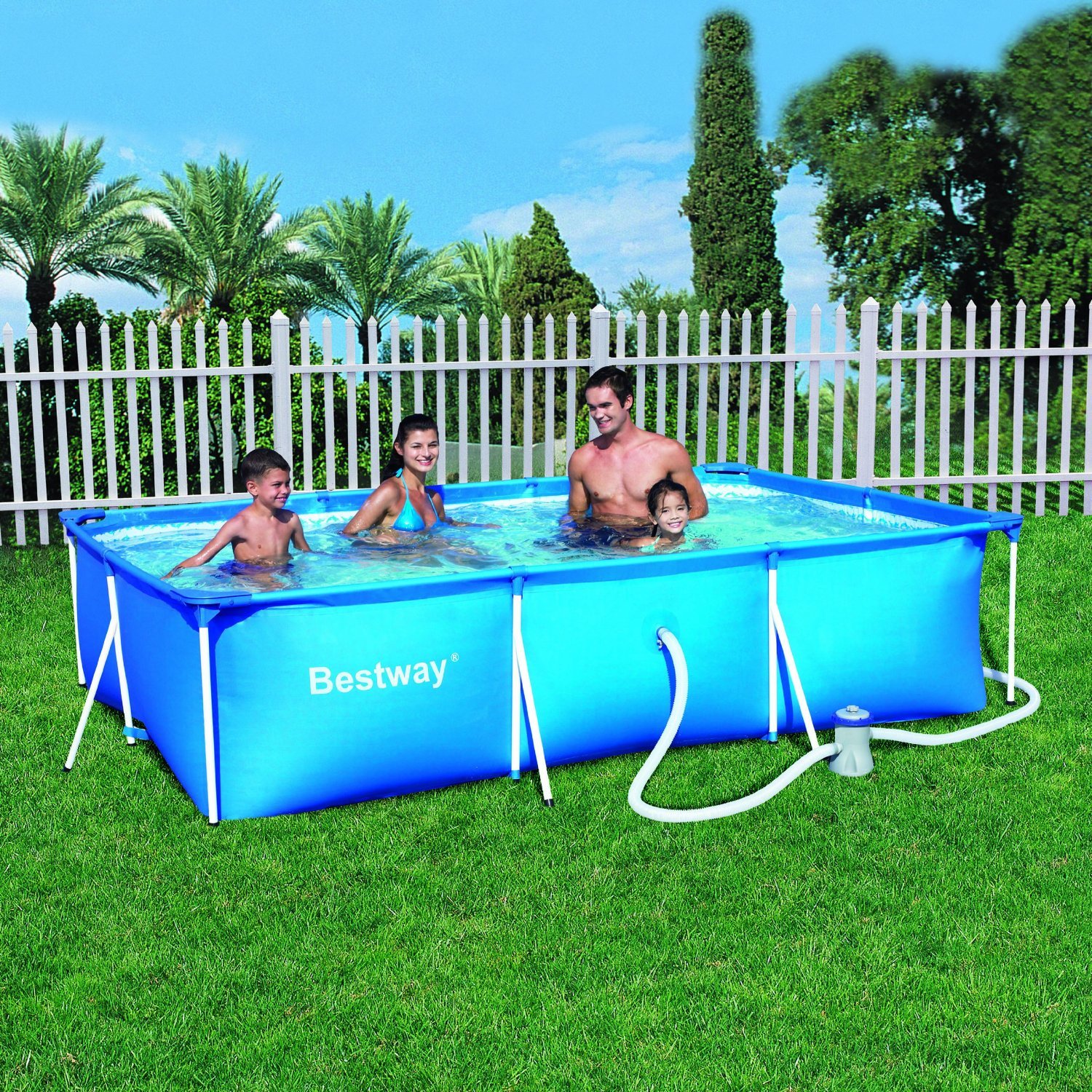 Bestway Deluxe Splash Frame - Piscina tubular con depuradora, 300 x 201 x 66 cm