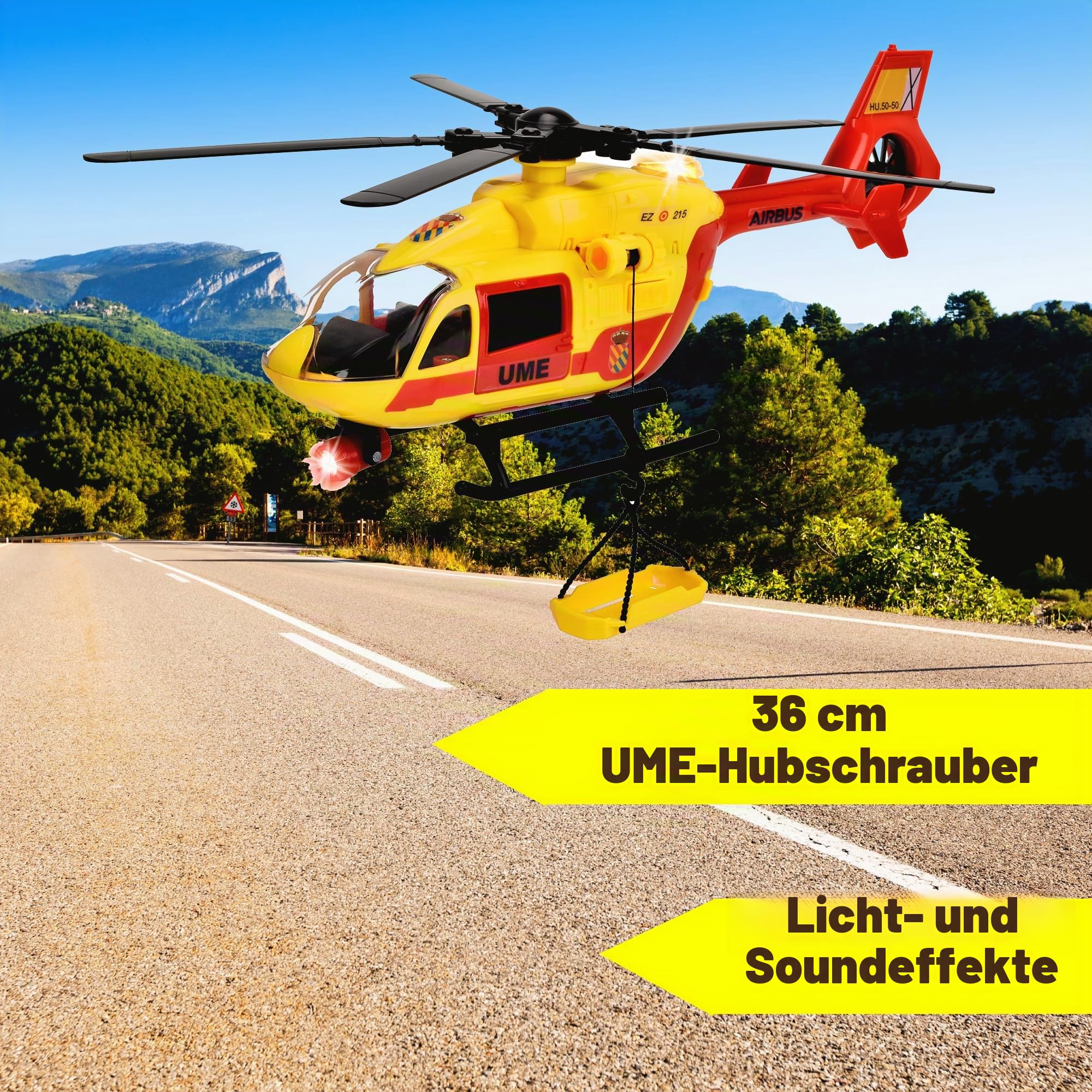 Dickie Toys - UME Rettungshubschrauber 36cm, Spielzeug Hubschrauber, Propeller an Seil, Licht und Ton, Trage, Spielzeug Kinder Mädchen ab 3 Jahren (203716024SI5)