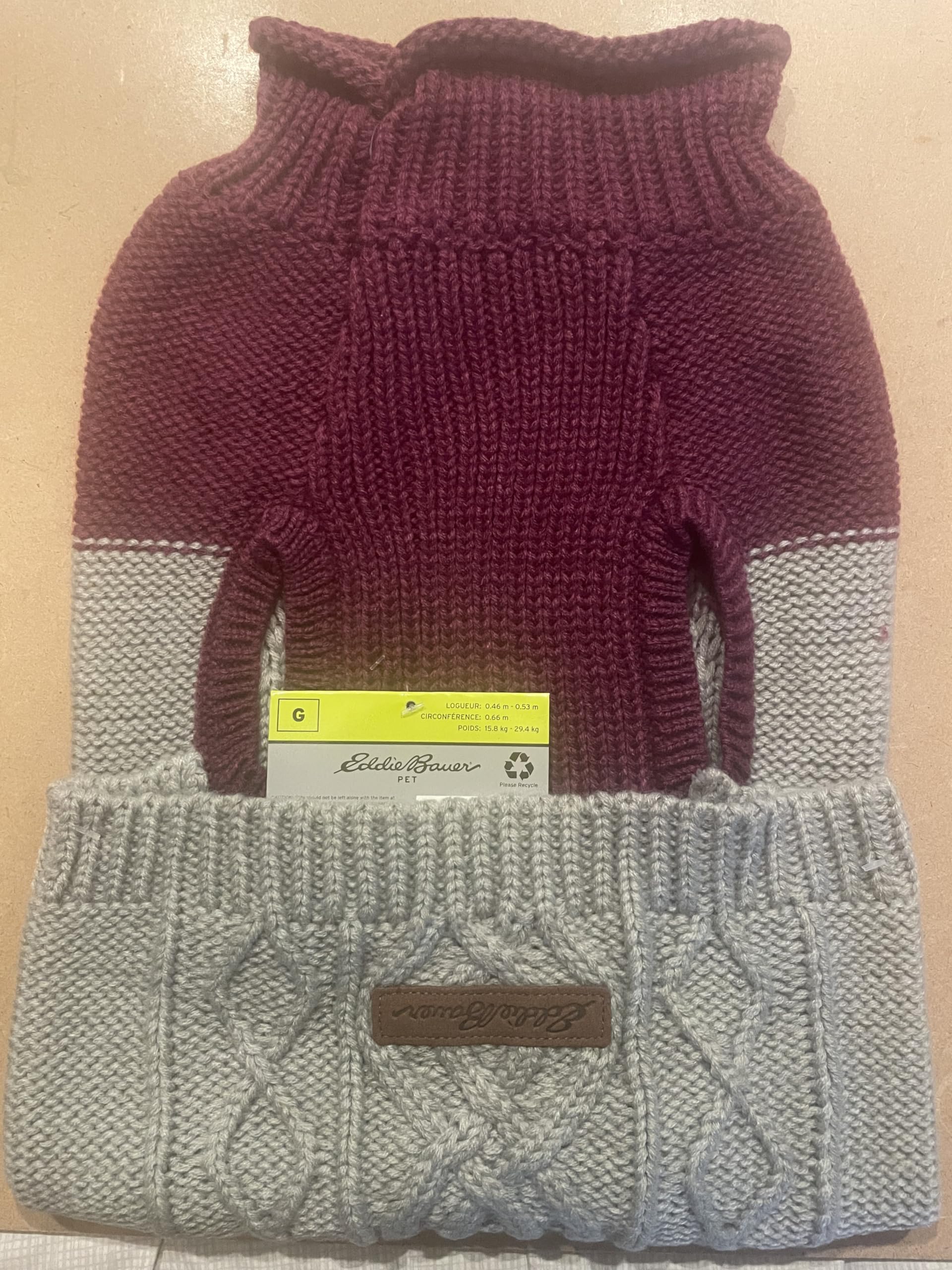 PetrageousEddie Bauer Two Tone Cable Knit Dog Sweater - Plum Wine/Light Gray (Large)