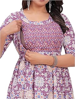 GORA LAXMI Women's Pure Cotton All Over Printed Kurti Gown Feeding Dress Maternity Gown Feeding Nighty Kurti-picture-56