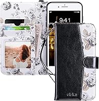 Vista 13 de ULAK Funda tipo cartera compatible con iPhone 7 Plus/8 Plus, piel sintética de alta calidad con tarjetero para mujer, función atril, funda Borgoña