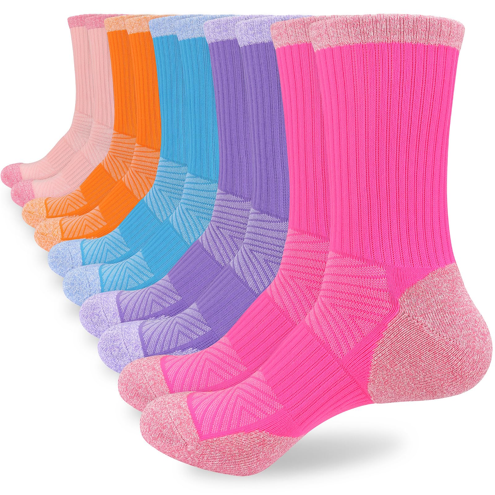 ouhos Womens Ladies Thermal Walking Hiking Work Socks Anti Blister Thick Warm Black Winter Sports Cotton Cosy Socks for Womens 4-7 Multipack Cushioned Non Slip Warm Crew Socks 5 Pairs