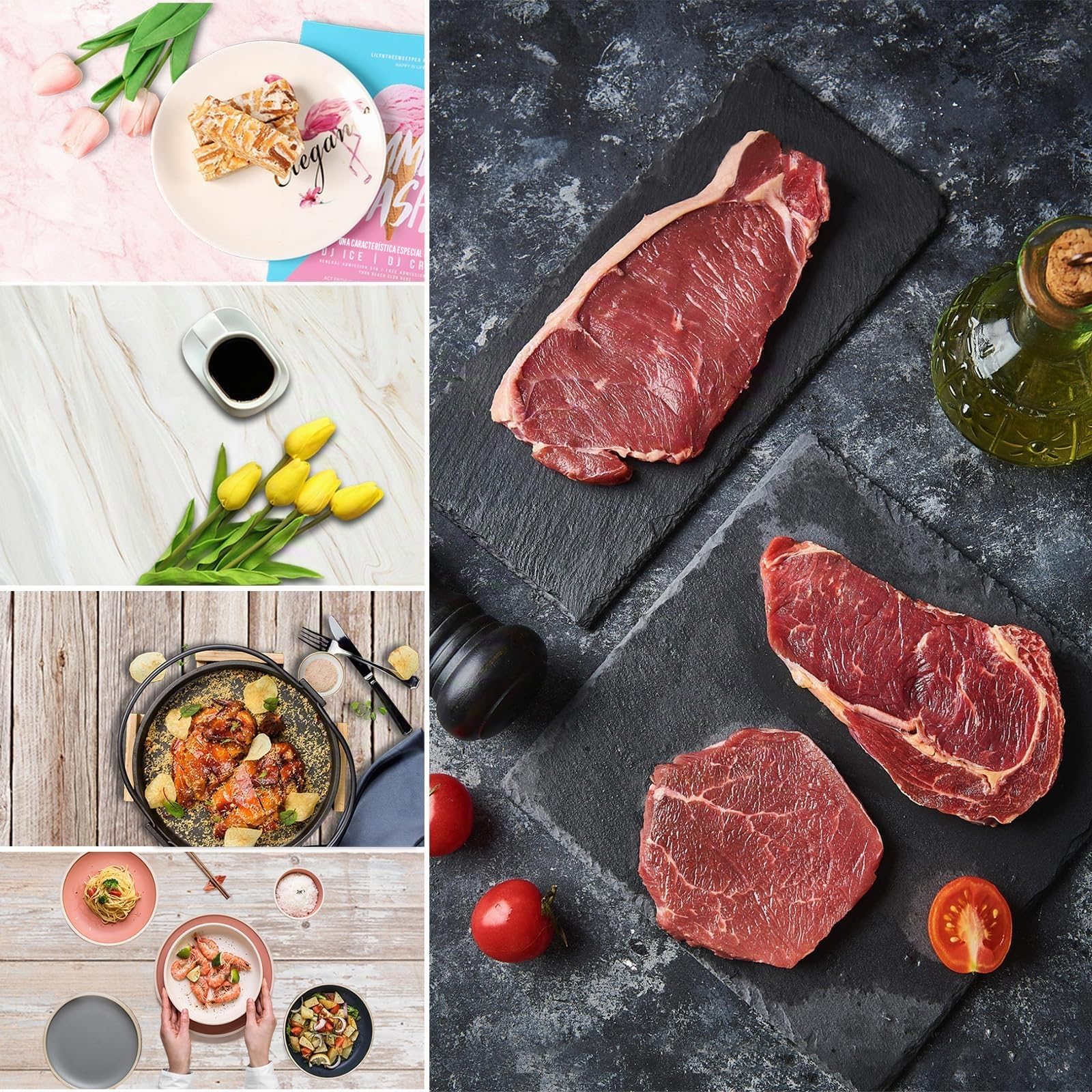 Kit de Tablero de Fondo para fotografía de Alimentos: 11 Piezas de 22 Patrones, Kit de Mesa de Fondo de Producto pequeño, Accesorios Planos para Maquillaje cosmético de joyería, (16 x 11.5 Pulgadas)