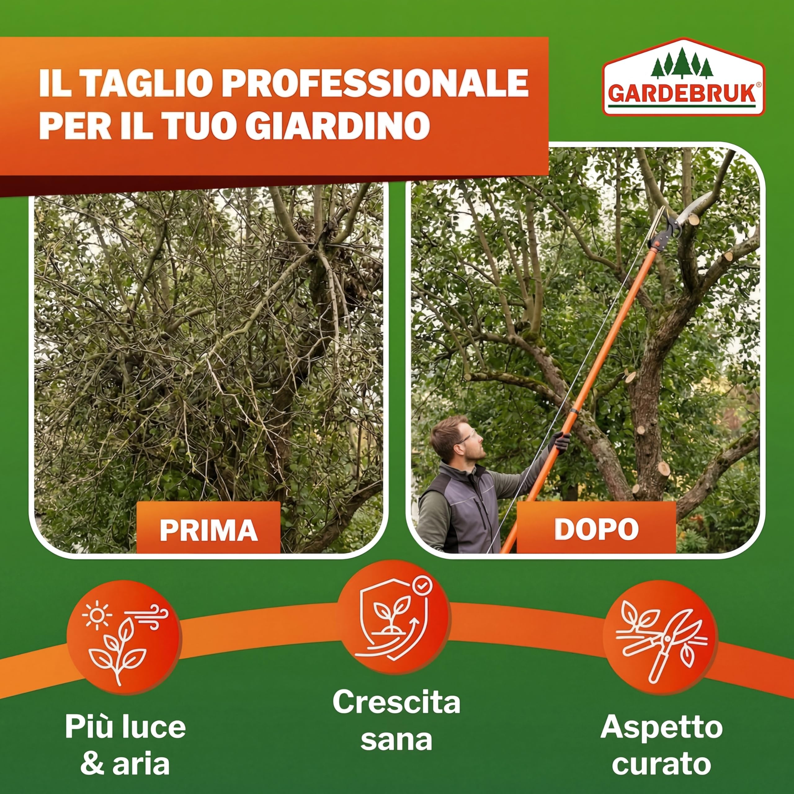DEUBA® Seghetto Telescopico per Potatura Rami 2in1 Svettatore Cesoia Altezza Max 4 M Cavo in Nylon Segaccio Telescopico