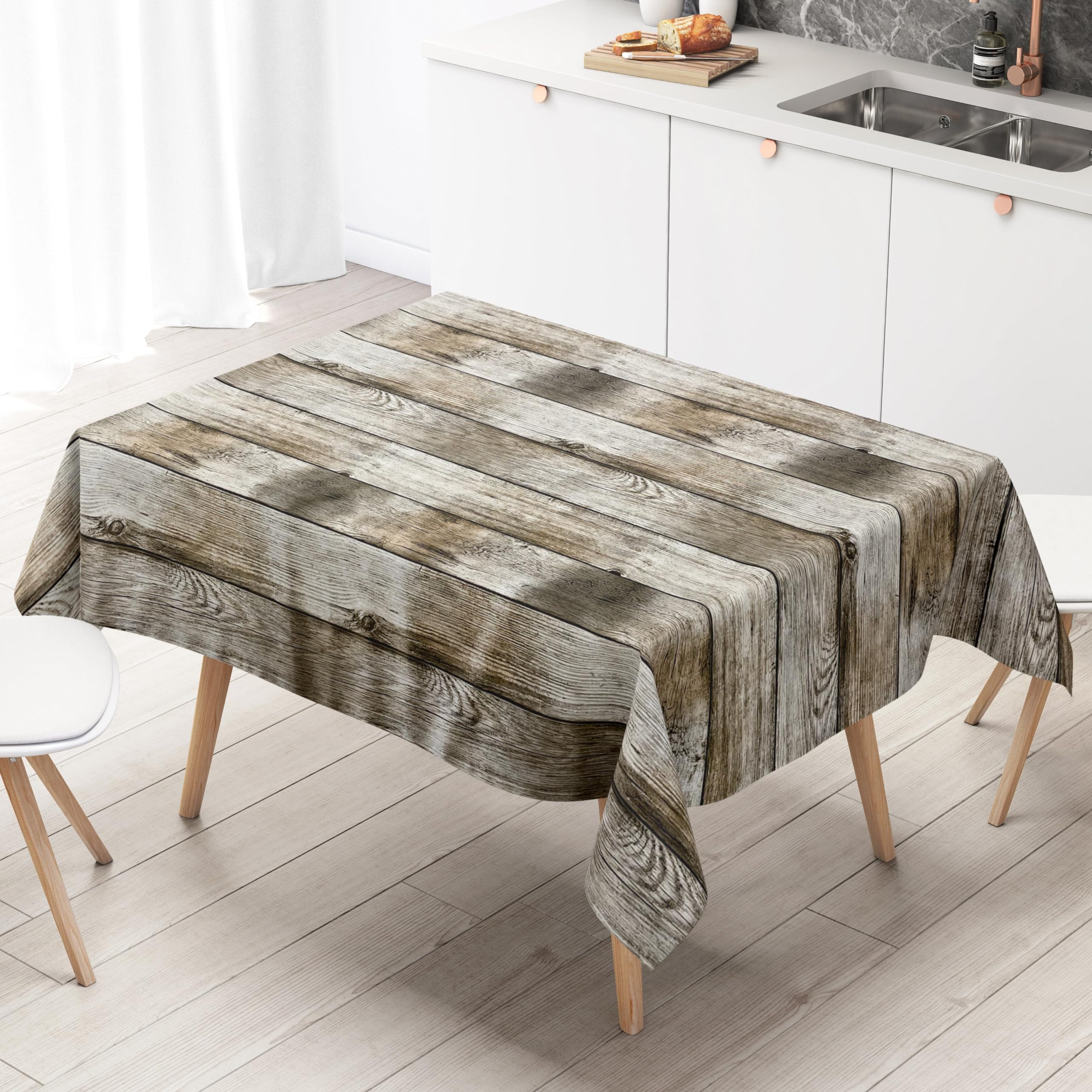 KEVKUS Wachstuch Tischdecke P1000-1 Holz Holzdielen ALM wählbar in eckig, rund und oval - Größe eckig 140x280cm mit Paspelband