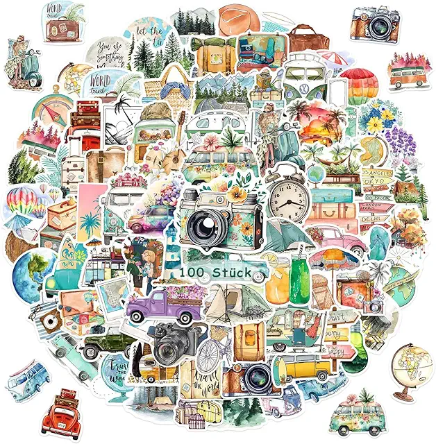 100 Stück Reise-Sticker Set: Wasserdicht & Langlebig für Koffer, Laptop, Auto