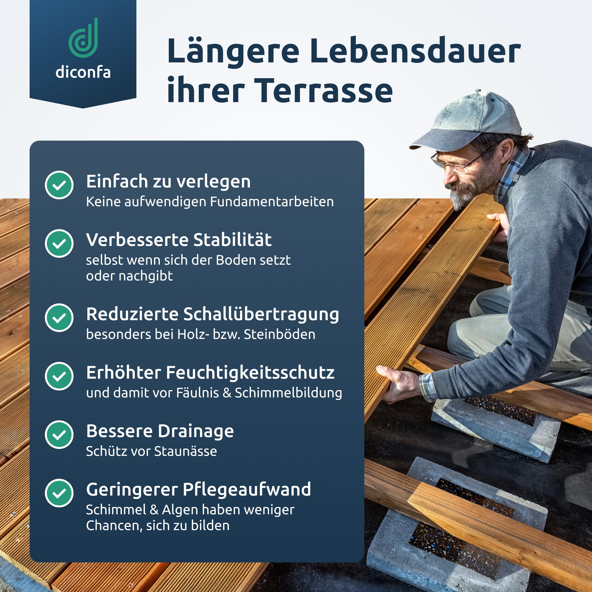 diconfa 50x Terrassenpads Gummigranulat 200x200mm, 5mm stark - WÄHLBAR - Dicke 3mm bis 20mm - Menge 1 bis 300 Stück - Gummipads Regenerat Plattenlager Stelzlager Terrassen-BAU Gerüstbau Transport