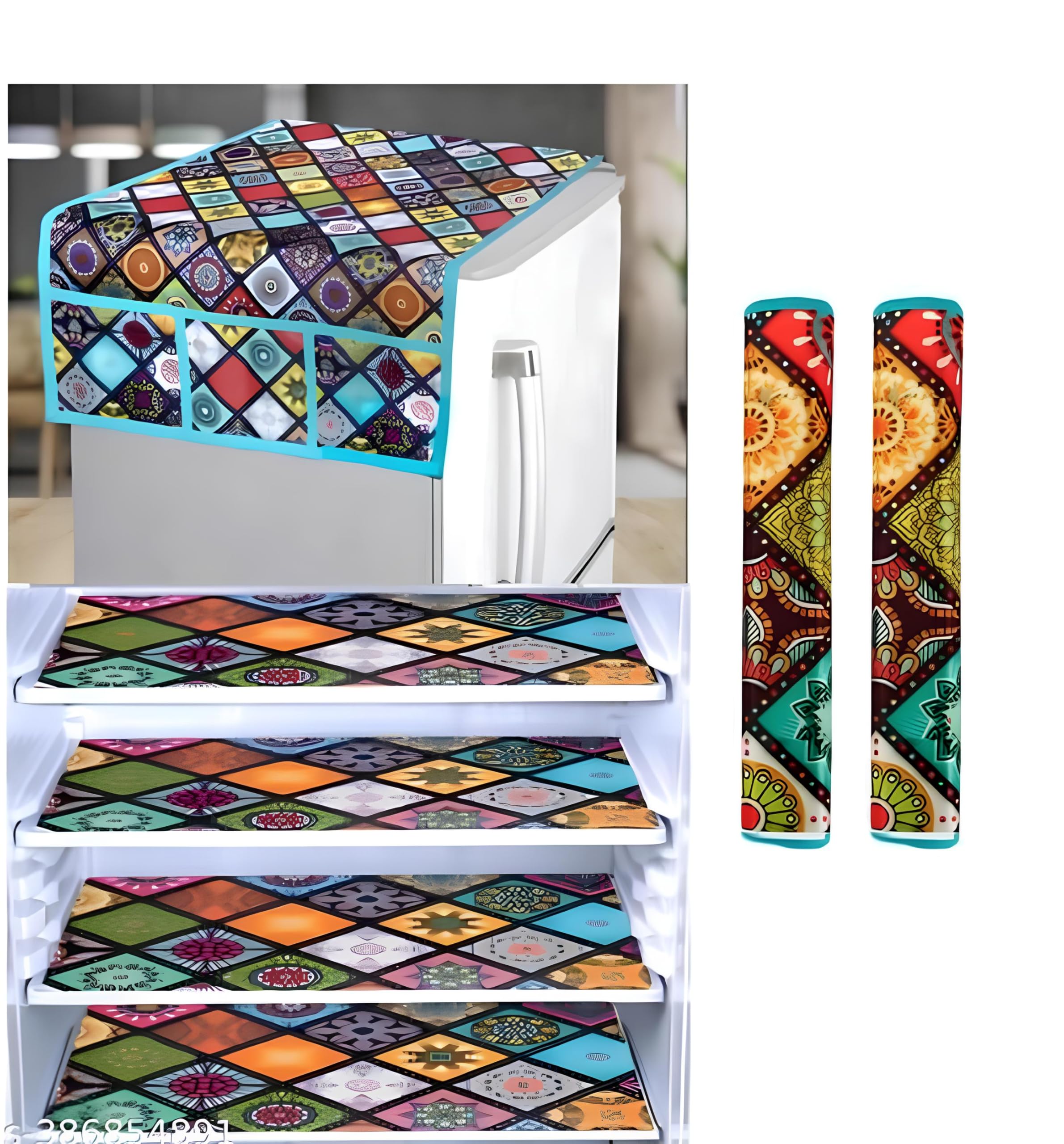 STOREUP Double Door or Single Door Fridge Cover | Fridge Combo Set of 1 Fridge Top Cover, 2 Handle Covers and 4 Fridge Mats | Refrigerator Cover | Rangoli Design (B0D5RR7NCG) Amazon Price History, Amazon Price Tracker