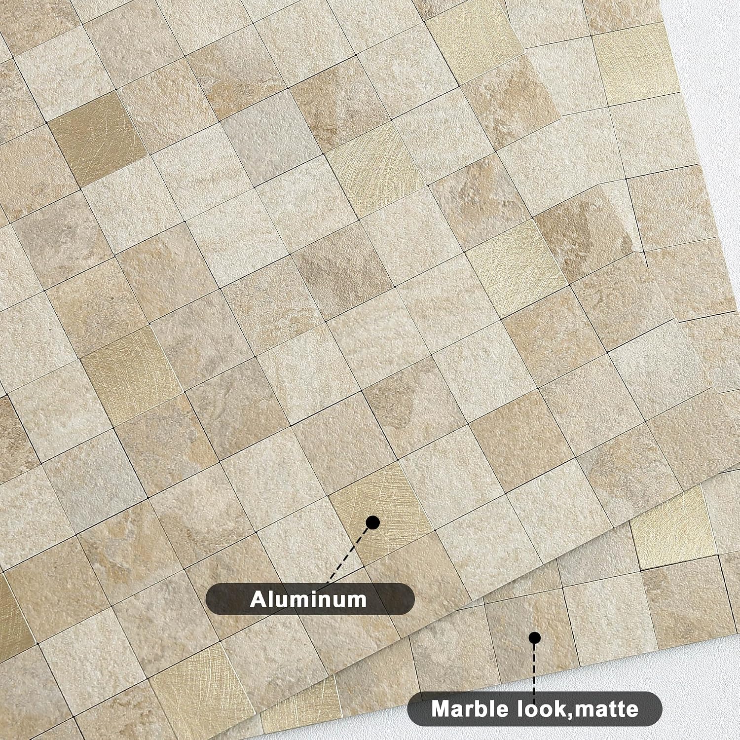 VAOVI Peel and Stick Self-Adhesive Marble Mosaic Wall Tile Backsplash for Kitchen Bathroom Shower(Beige Mix 10 Sheets)