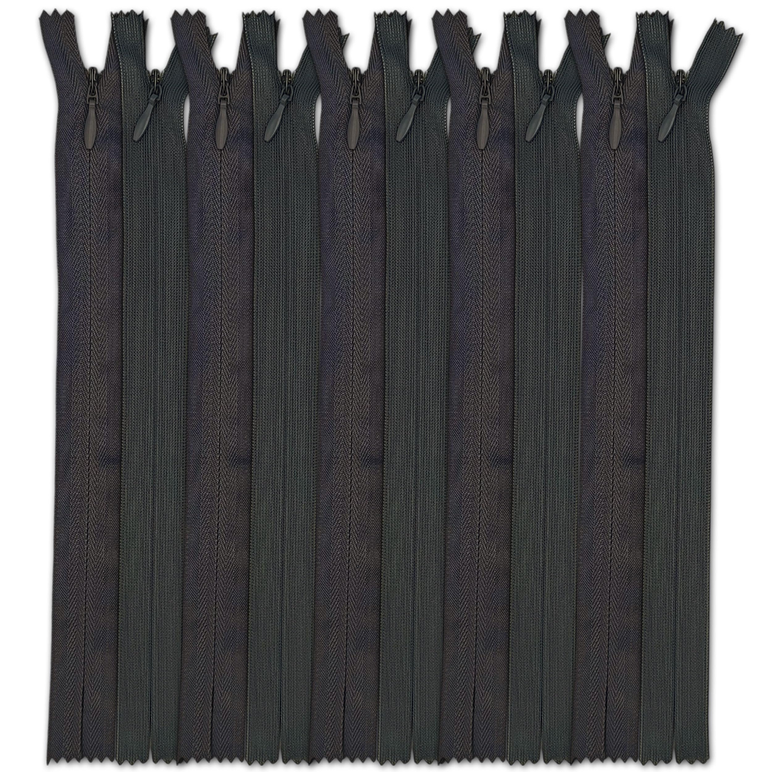 Set of 10 Invisible Zips 21.5” Dark Grey | Closed-End Coil Zip 55cm Long with Single Slider Size #3 | Hidden Nylon Zip for Skirts, Dresses, Trousers DIY Repair, Tailoring | Replacement Zipper