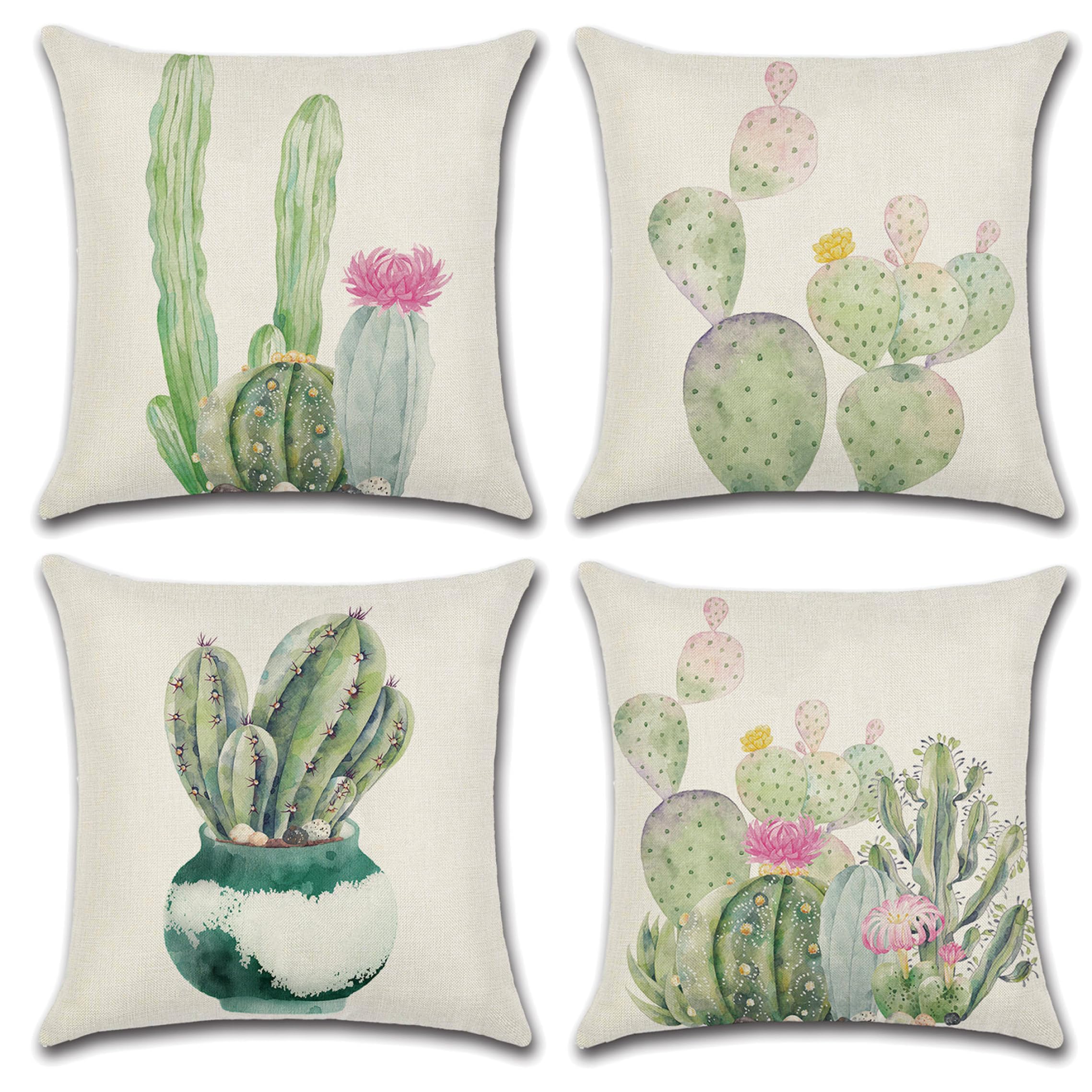 Hperu 4Pcs Decorative Throw Pillow Covers, 18x18 Inch Cactus Pillow Covers, Ultra-Soft Tropical Plant Pillowcases With Hidden Zipper for Sofa Couch Decor, Throw