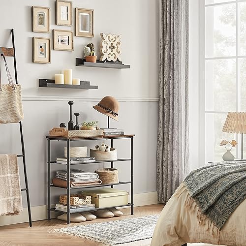 Miniatura 3 de VASAGLE Zapatero de 4 niveles organizador de zapatos estrecho para entrada de armario con 3 estantes de tela y parte superior para bolsas estante de