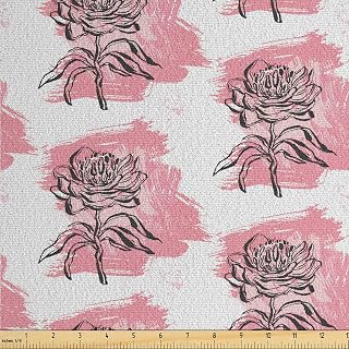 Ambesonne Flowers Vintage Faux Suede Fabric by The Yard, Linear Style Rose Sketch with Grunge Brush Strokes Back Art, for Indoor Outdoor DIY Projects Upholstery, 1 Yard, Pastel Pink Charcoal Grey