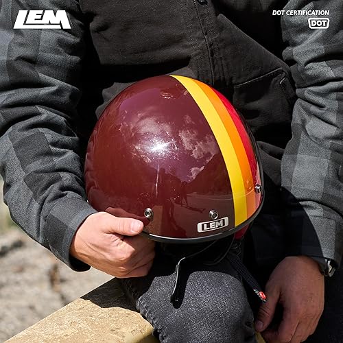 Miniatura 7 de LEM Medio casco de motocicleta, para hombres y mujeres, certificado por DOT, estilo vintage para montar en crucero, viajes urbanos, viajes diarios