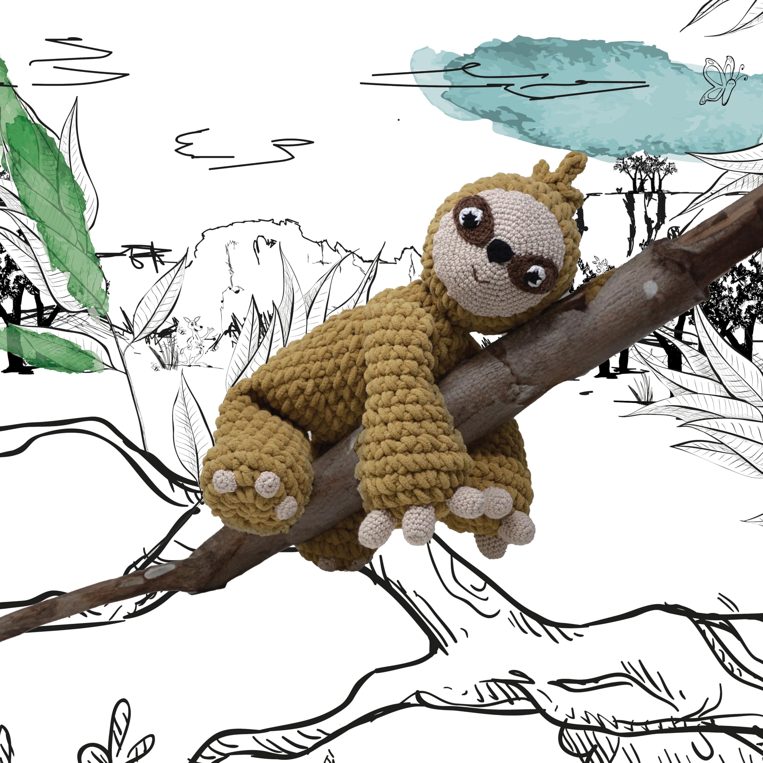 KNITTY CRITTERS – Main Collection – Sammi Sloth | Beginner-Friendly Crochet Craft Kit with Recycled Yarn