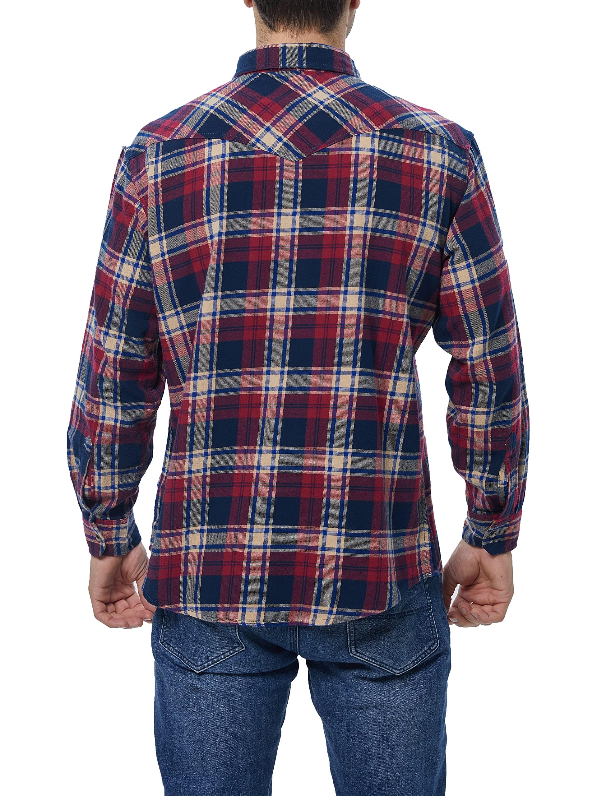 Chemise Flanelle Homme à Manches Longues, Style bûcheron à Carreaux, Boutons Pression, en Coton avec Poche, Coupe régulière décontractée
