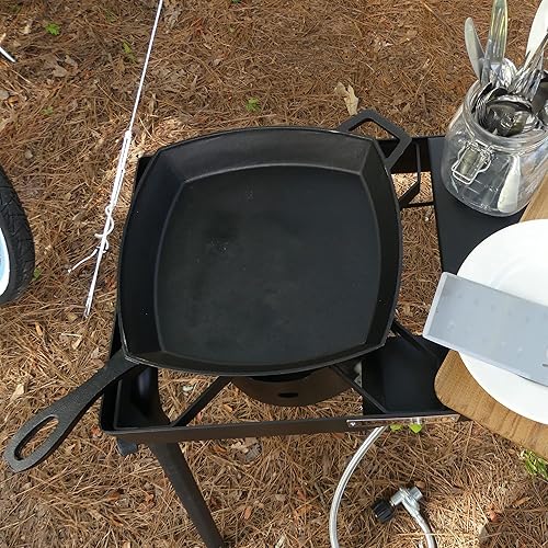 Miniatura 4 de Bayou Classic 7433 - Sartén cuadrada de hierro fundido de 12 pulgadas con mango auxiliar perfecto para el desayuno freír saltear y hornear