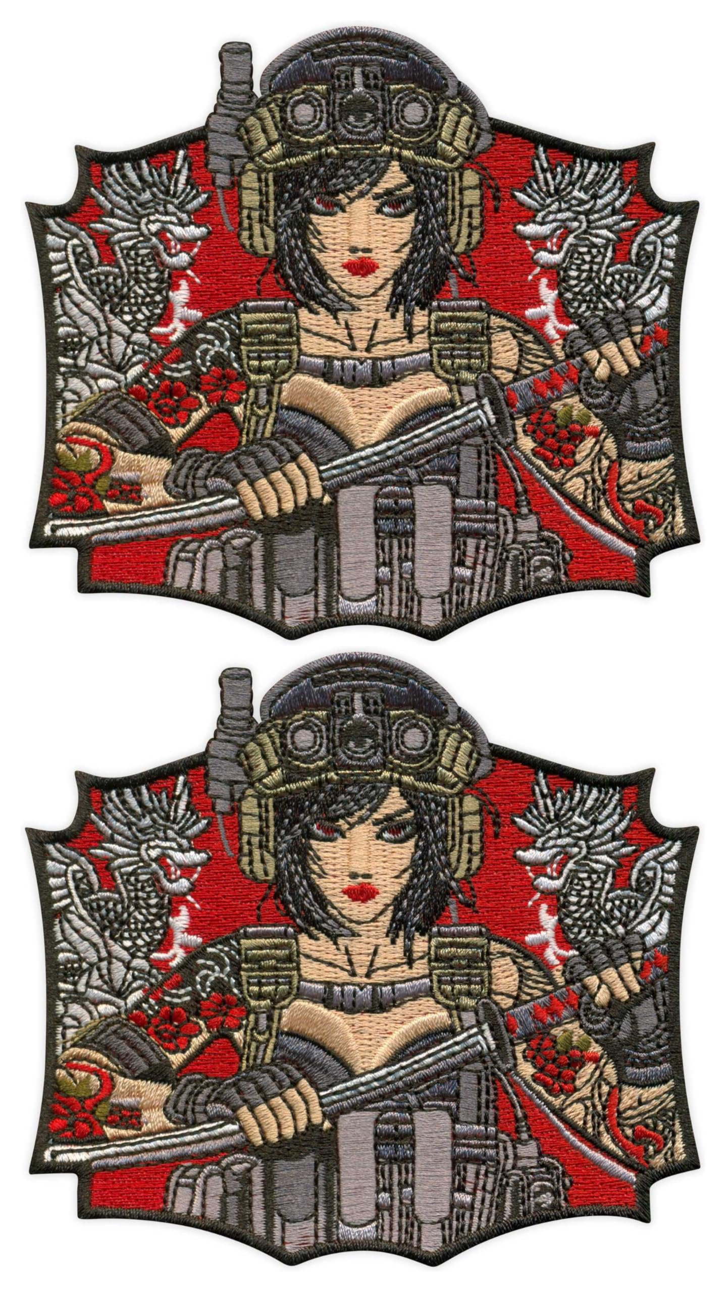 Écusson brodé fille tactique japonaise noir pour sac militaire et veste Yakuza