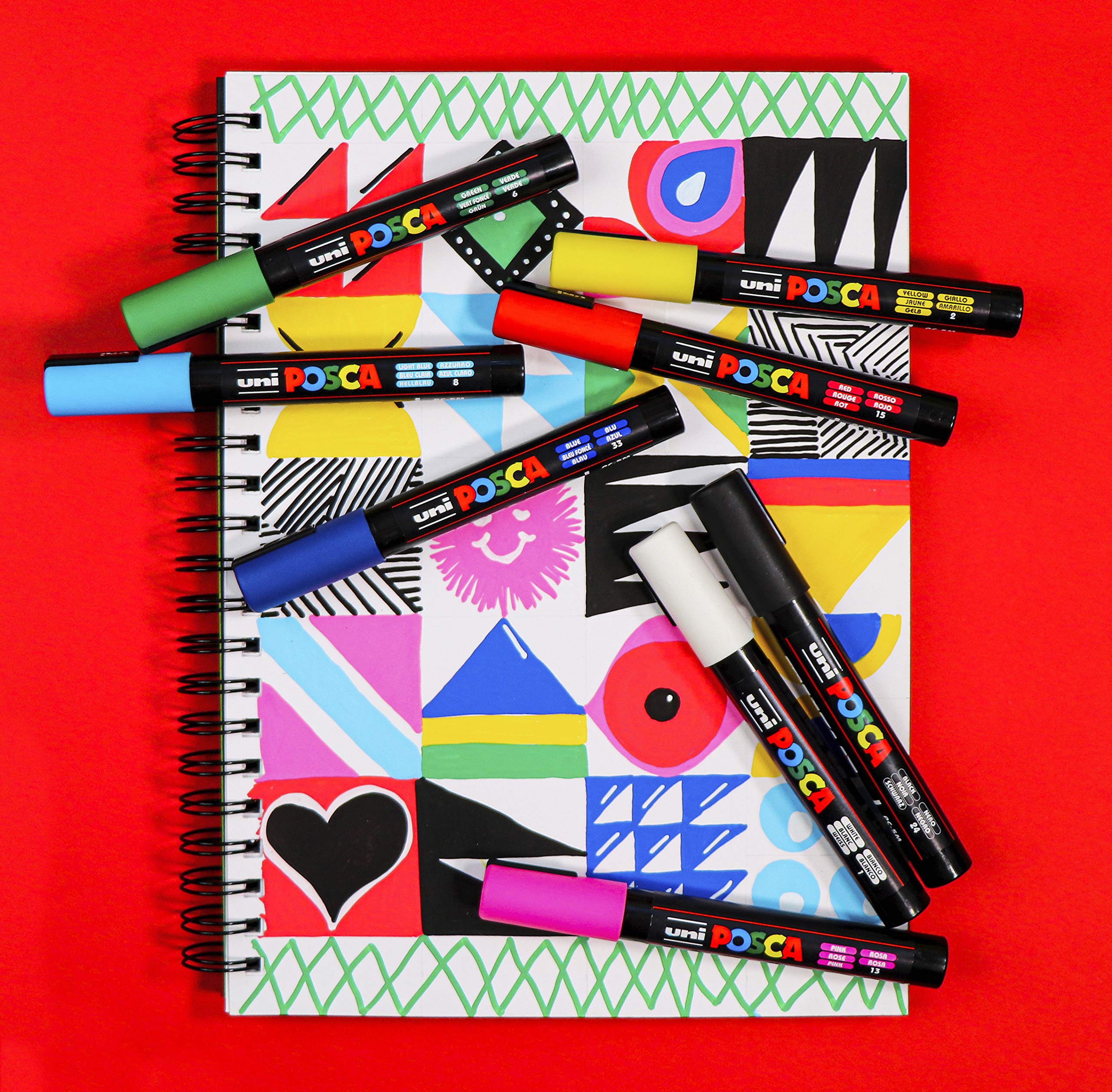 Posca PC-5M Pack Of 12 Water-Based Permanent Marker Pens - 1.8 - 2.5 Mm Medium - Extra Black White - In Gift Bag