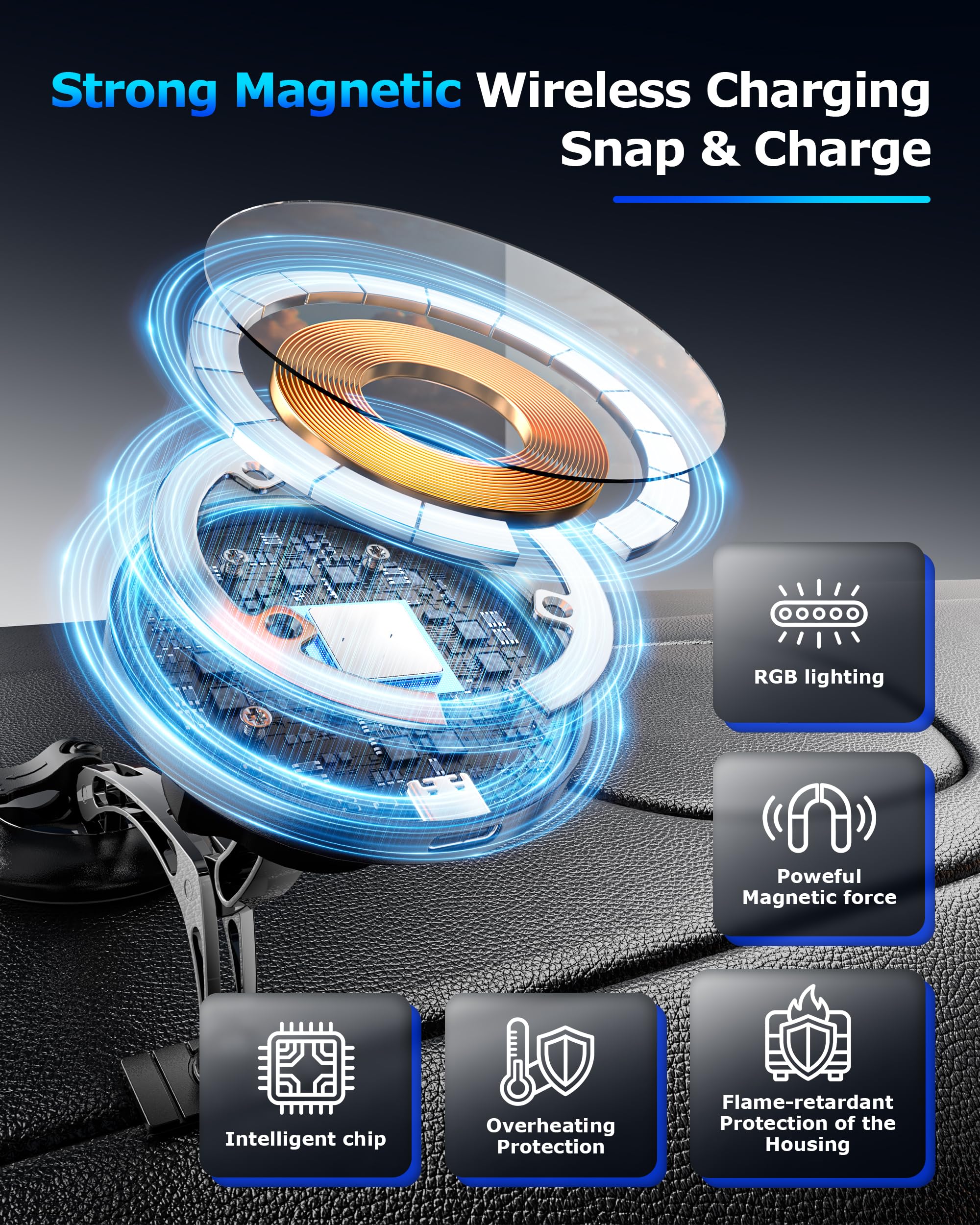 ZBF Mag-Safes - Supporto magnetico per auto, supporto magnetico per cellulare, compatibile con tutti gli smartphone 16, 15, 14, 13, 12 (ricarica aggiornata)