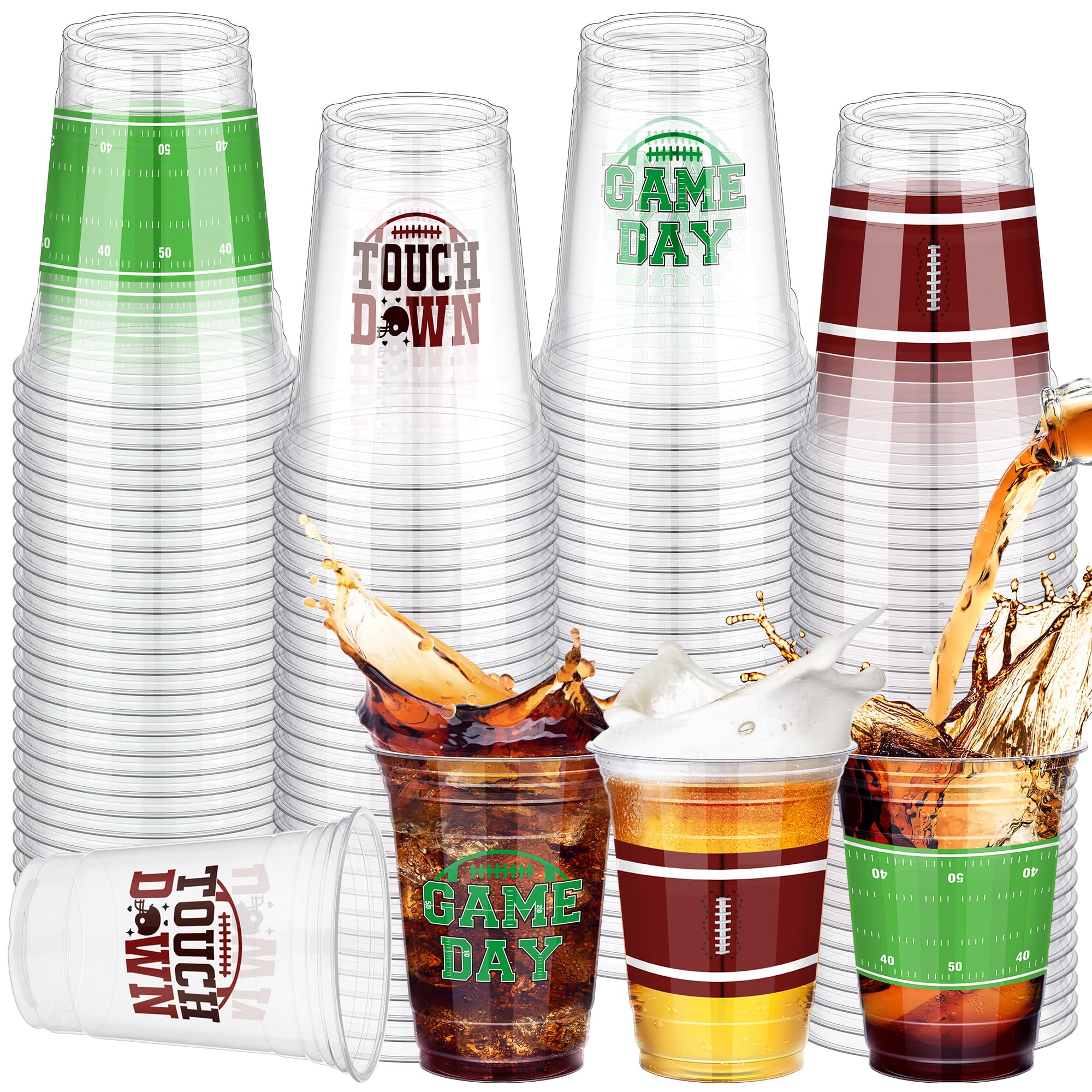 Kochorie 120 PCS Football Cups, 16 OZ Disposable Plastic Football Party Cups Bulk Drink Cup for Football Game Tailgate Party Sports Event Decorations