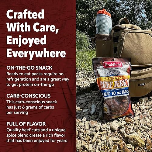 Miniatura 6 de Bridgford Sweet Baby Ray's Beef Jerky Original - Paquete de 2 unidades de 10 onzas, cecina de res saludable con alto contenido de proteínas para tus