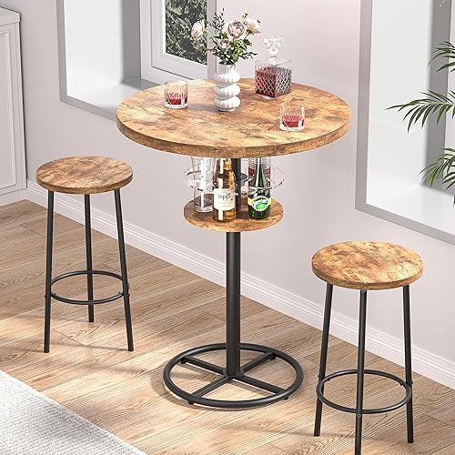 Miniatura 2 de VECELO Juego de mesa y sillas de bar de 3 piezas, juegos de bistró de altura de mostrador con 2 taburetes de bar para interiores, restaurante de