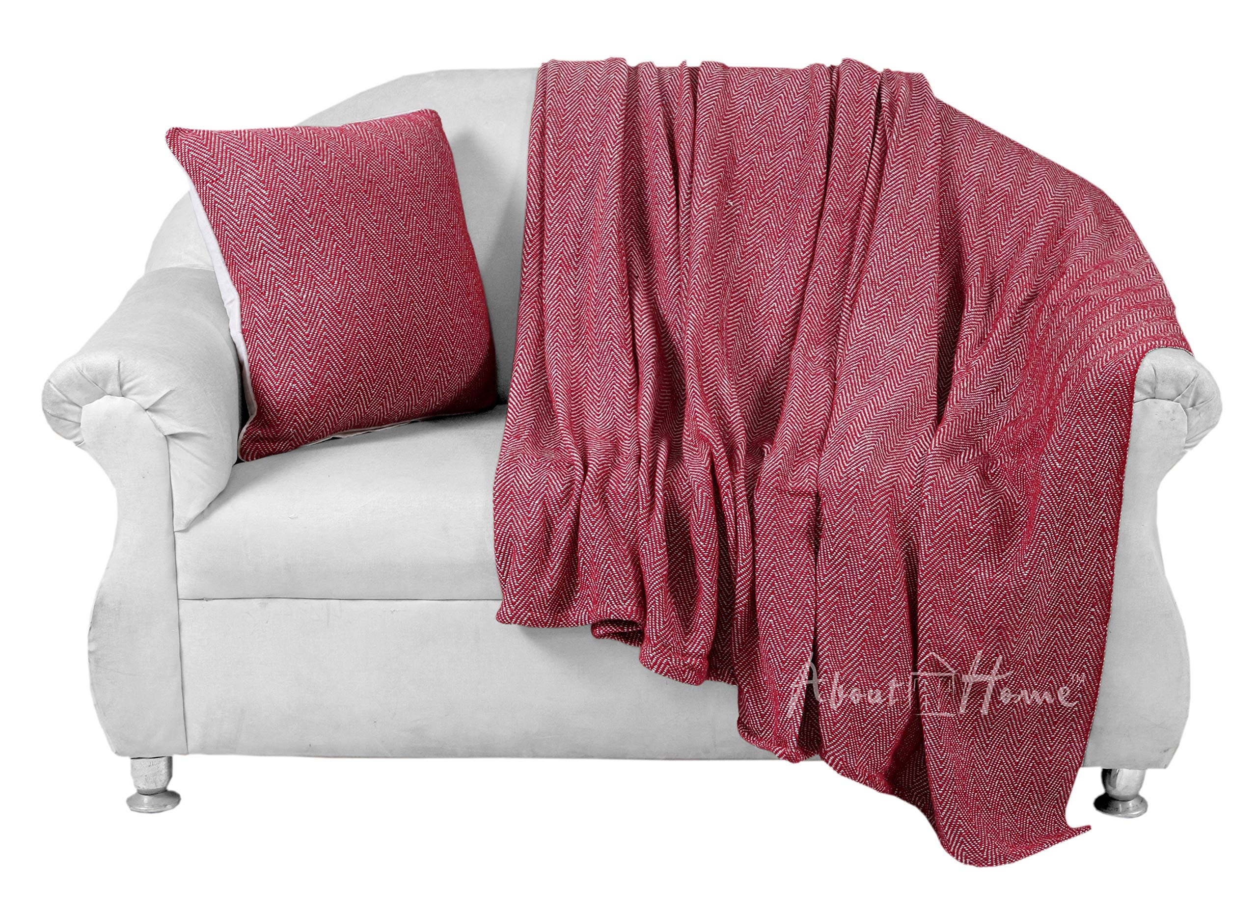 About Home Chevron Pattern Herringbone cotton throw settee cover (RED/Natural, 66"x90")