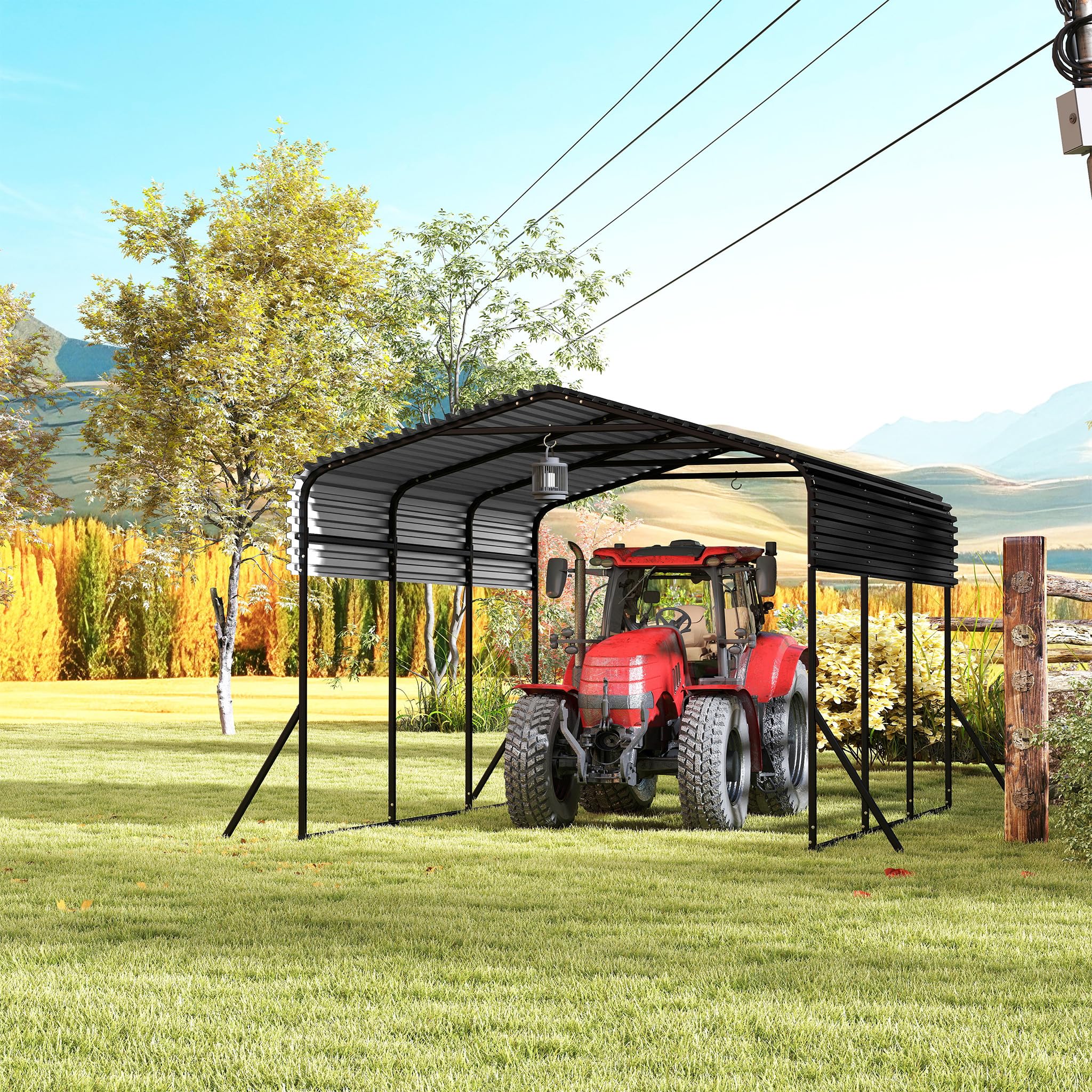 Carport 450×300×250 cm (10x15 FT), Robuste Zeltgarage Winterfest UV-beständig, Metall Auto-Unterstand Außengarage für PKW Boote Außenlagerung Schwarz