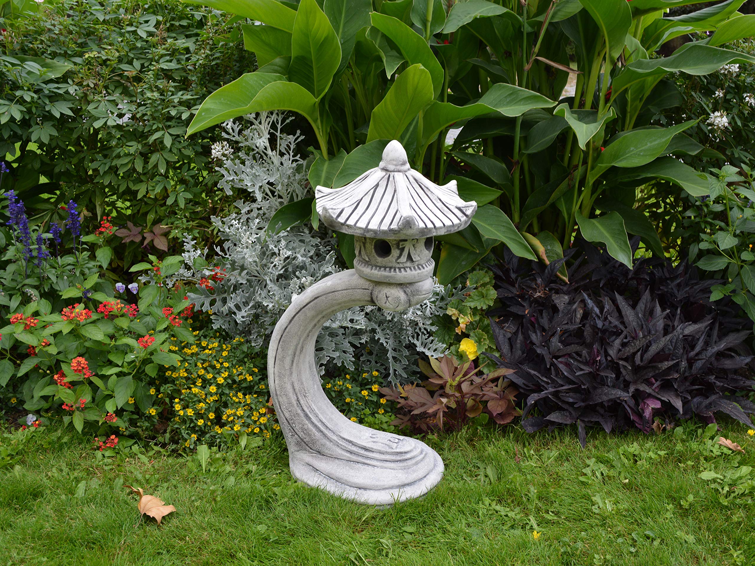 gartendekoparadies.de Japanische Rankei Steinlaterne aus Steinguss, Grau, H. 65 cm, 22 kg, Frostsicher für Außenbereich