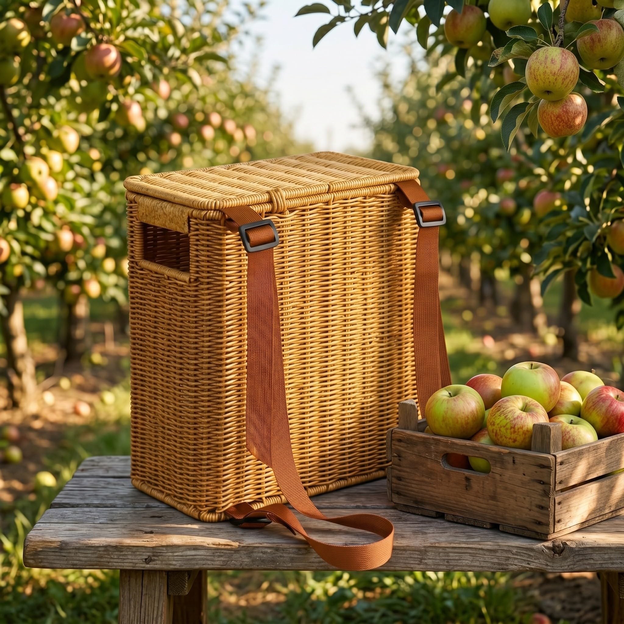 Cesto Intrecciato Alto Stretto in Rattan con Coperchio e Manici