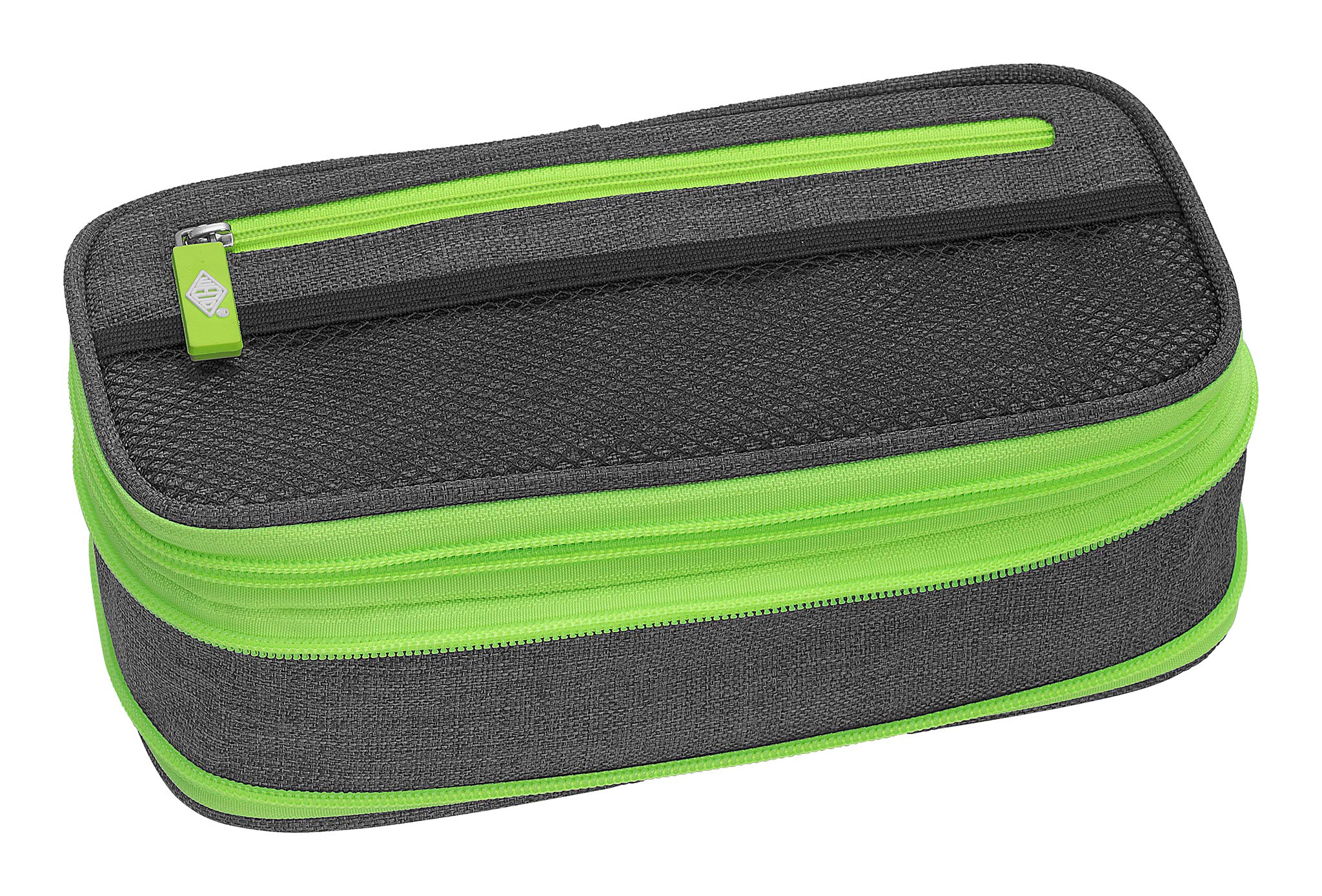 WEDO 24244011 Neon Stretch Pencil Case with Multiple Compartments and Pen Loops with Timetable Grey Neon Green