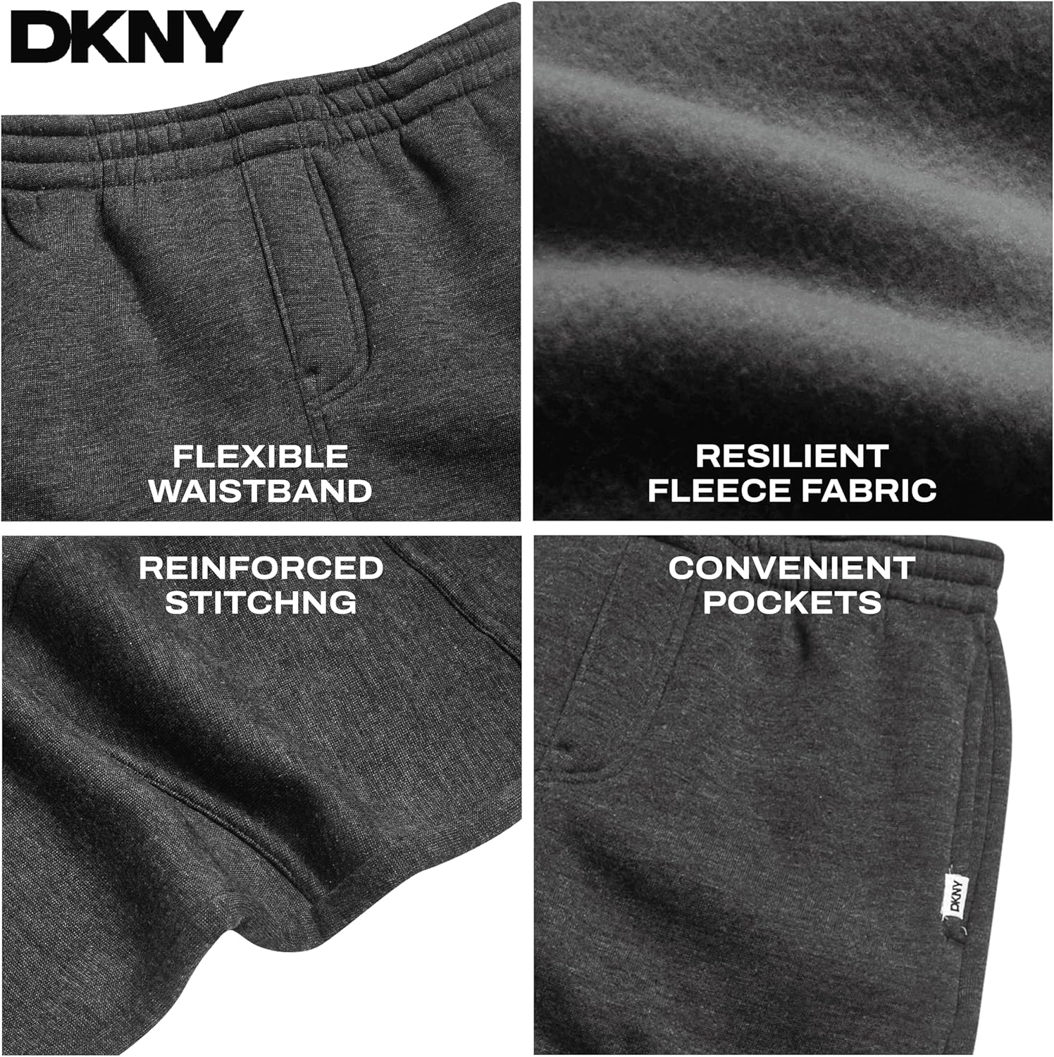 DKNY Boys Sweatpants - 4 Pack Active Performance Soft Fleece Boys Joggers Athletic Pants with Elastic Waistband and Pockets