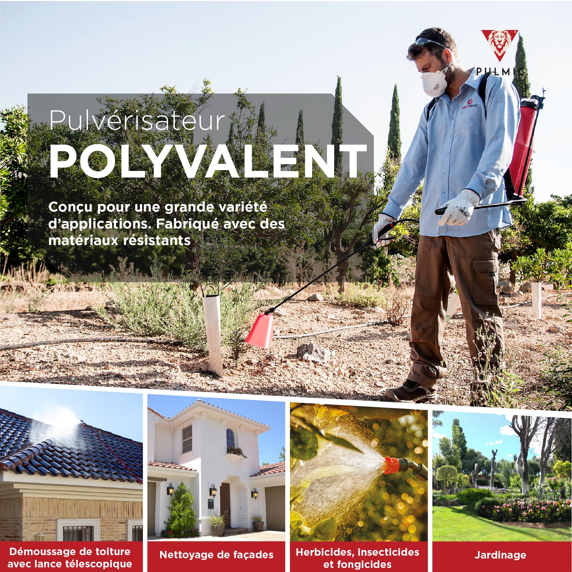 Pulmic Pulvérisateur Manuel à Dos 16 L, Lance en Fibre de Verre 67 cm, Professionnel pour Traitements Agricoles