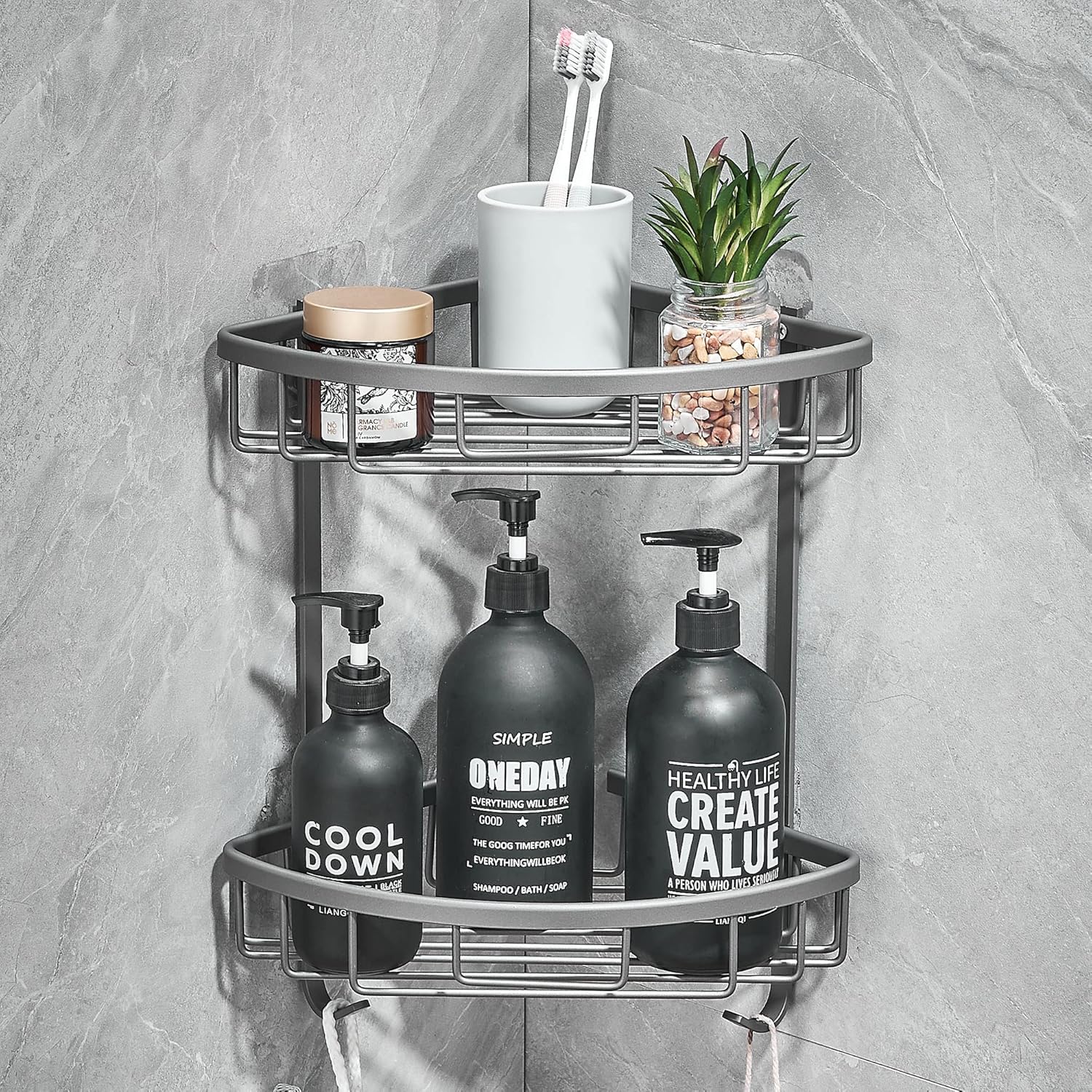 Hoomtaook Shower shelf Without Drilling Bathroom Corner Basket Trays No for Room Caddy, Paste