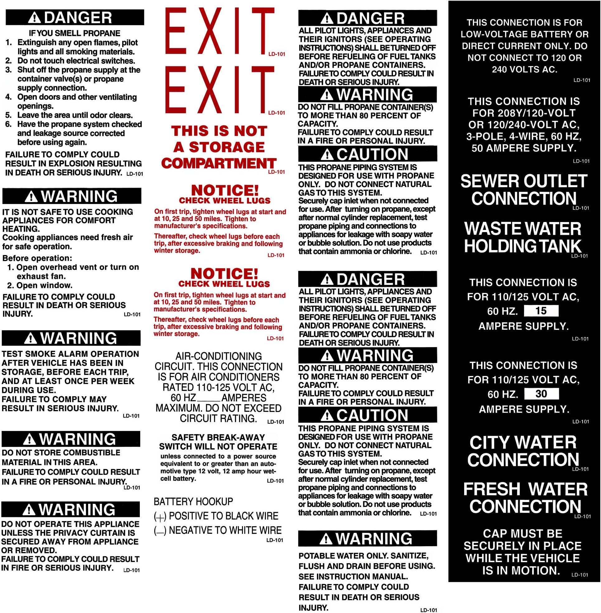 1 Rv Trailer Camper Motor Home Warning Caution Decal Sticker Sheet -938-2