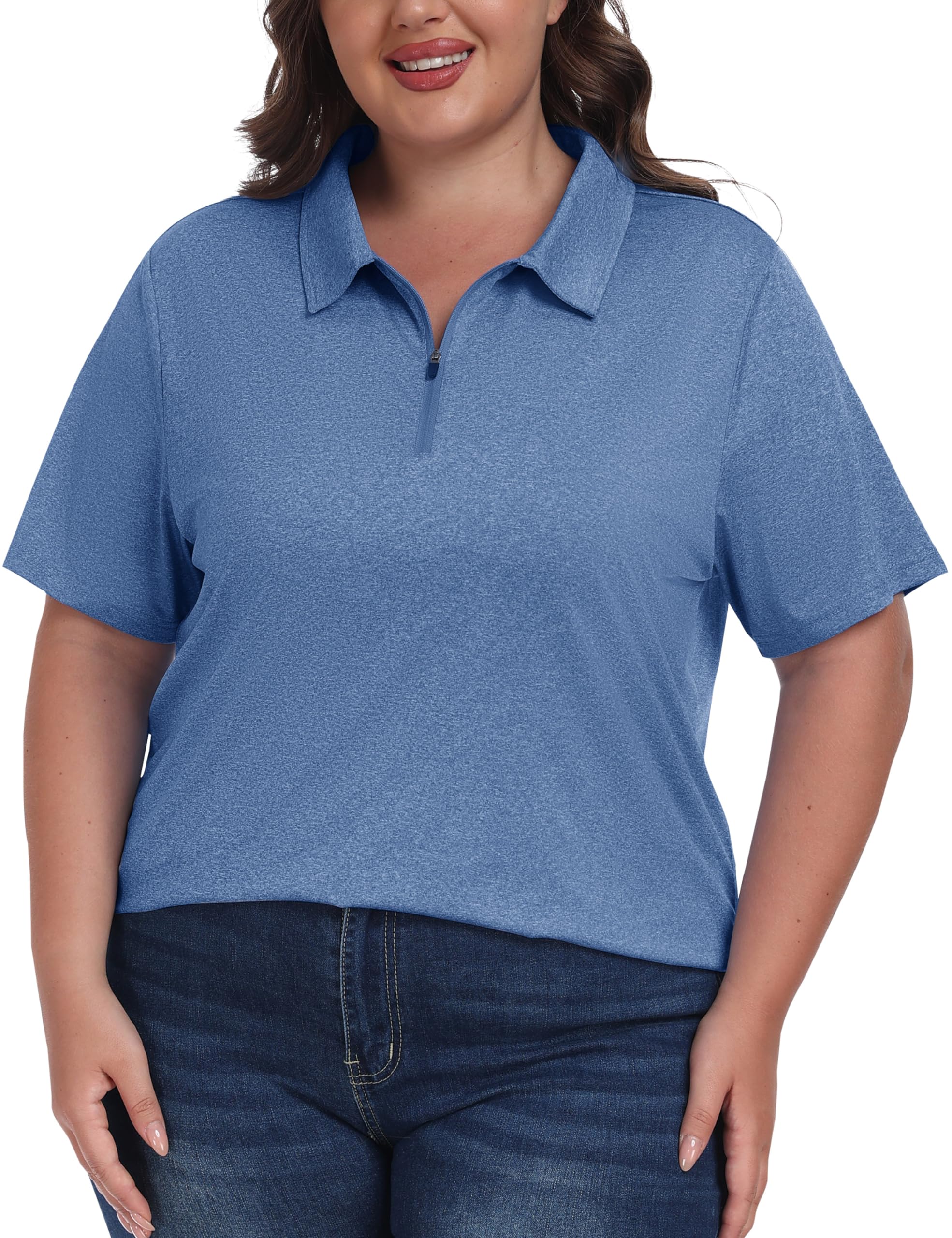 MoFiz Plus Size Golf Polo Shirts for Women Zip Up Short Sleeve Collared Tennis Workout Tops Sport Athletic Activewear XL-5XL