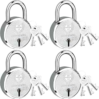 Harrison Padlocks/Round Padlock 50mm 6 Lever with 3 Keys J-SUPREME-0656/ Mild Steel Material/Bright Chrome Polished Finish/Door Lock, Shutter Lock, Go...